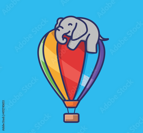 cute elephant lift up the giant colorful balloon on cappadocia turkey. animal flat cartoon style illustration icon premium vector logo mascot suitable for web design banner character