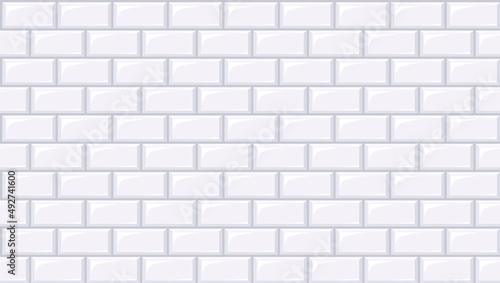 Subway tile seamless pattern. Realistic white masonry for metro, kitchen, bathroom design. Brick tiled texture for interior decoration witn rectangle blocks, vector illustration