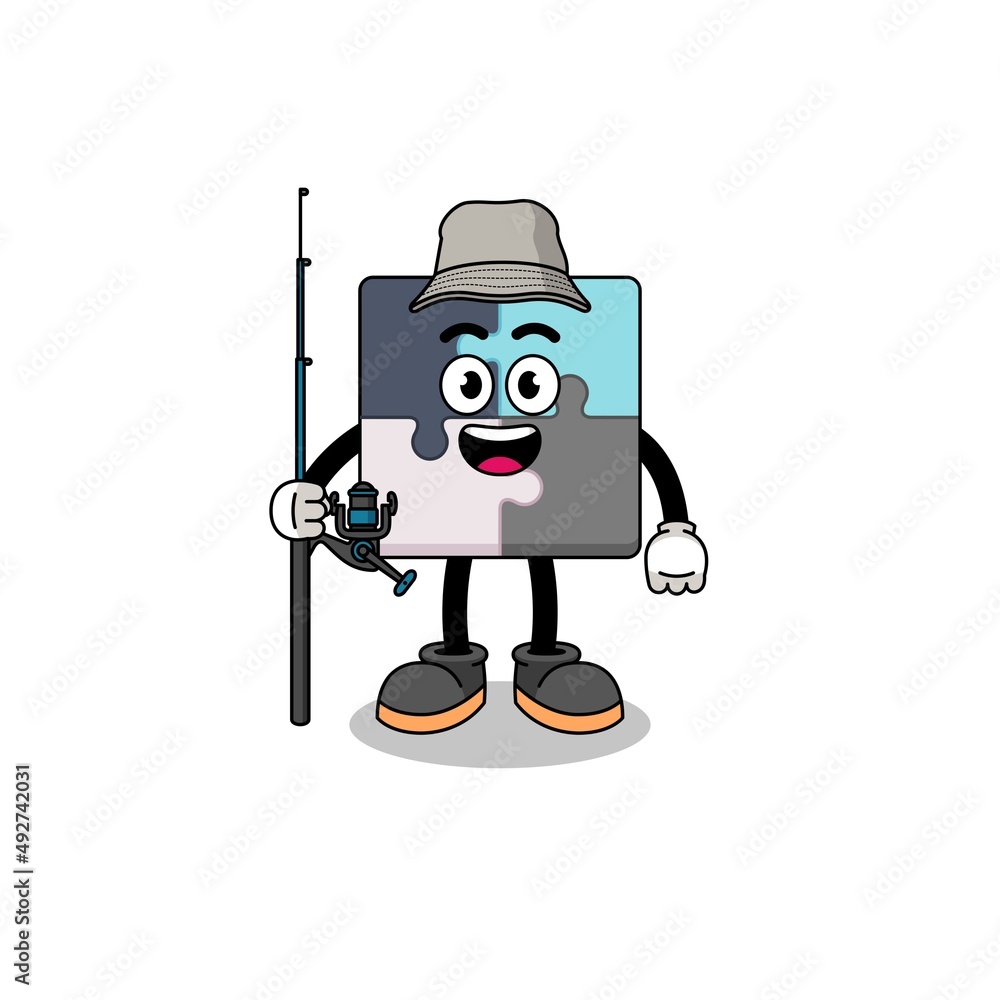 Mascot Illustration of jigsaw puzzle fisherman Mascot Illustration of jigsaw puzzle fisherman