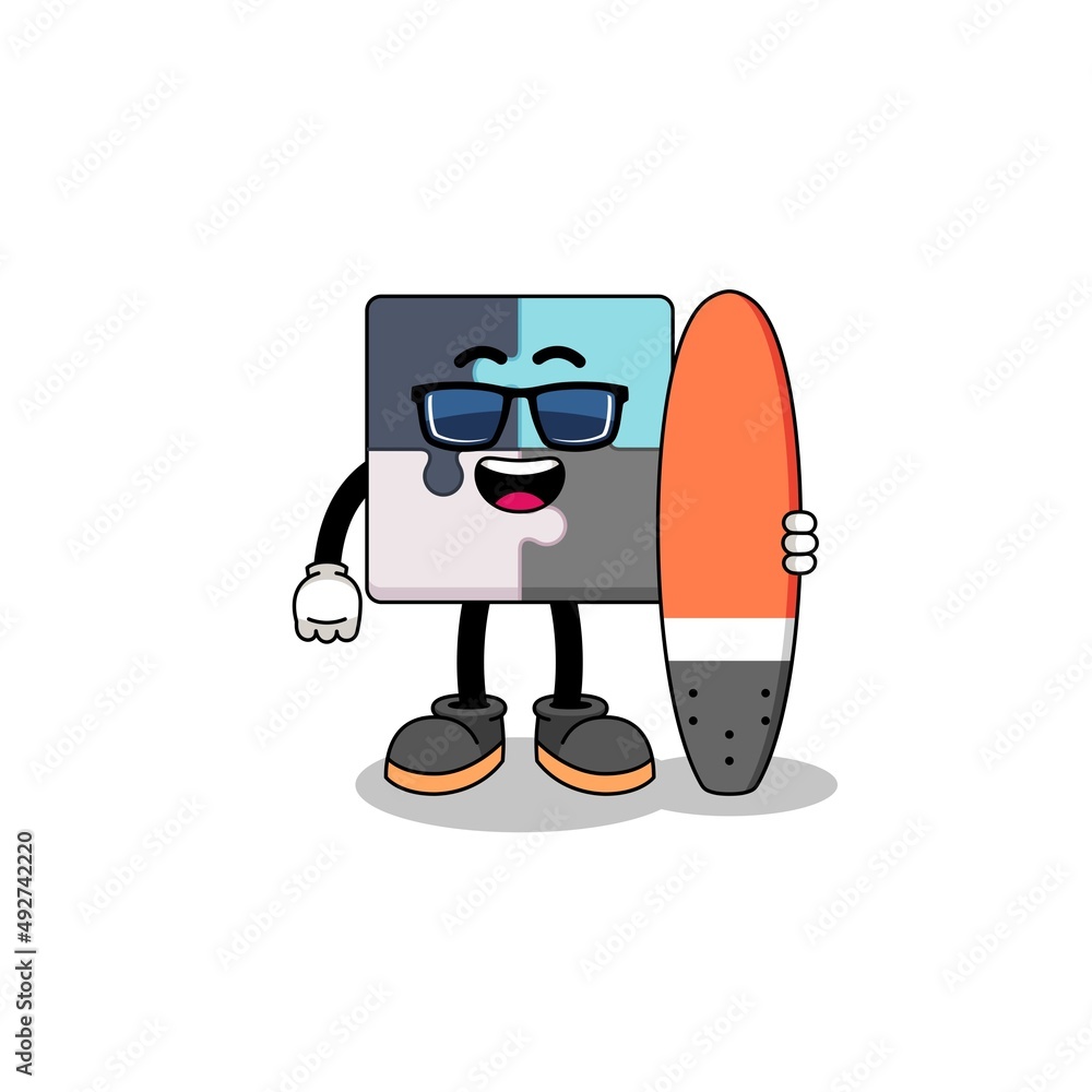 Mascot cartoon of jigsaw puzzle as a surfer Mascot cartoon of jigsaw puzzle as a surfer
