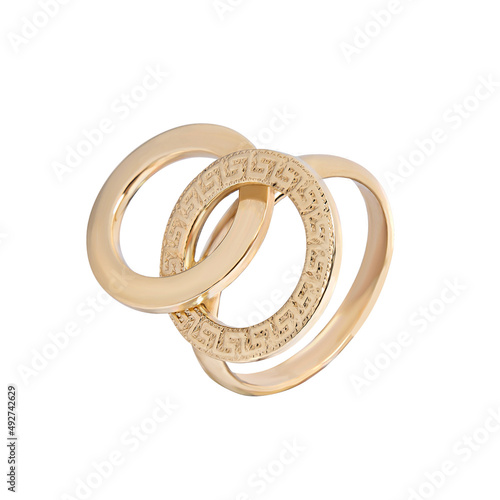 Fashion 2022 golden ring isolated on white background. Jewelry fashion 2022