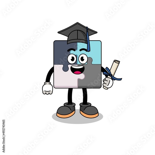 jigsaw puzzle mascot with graduation pose