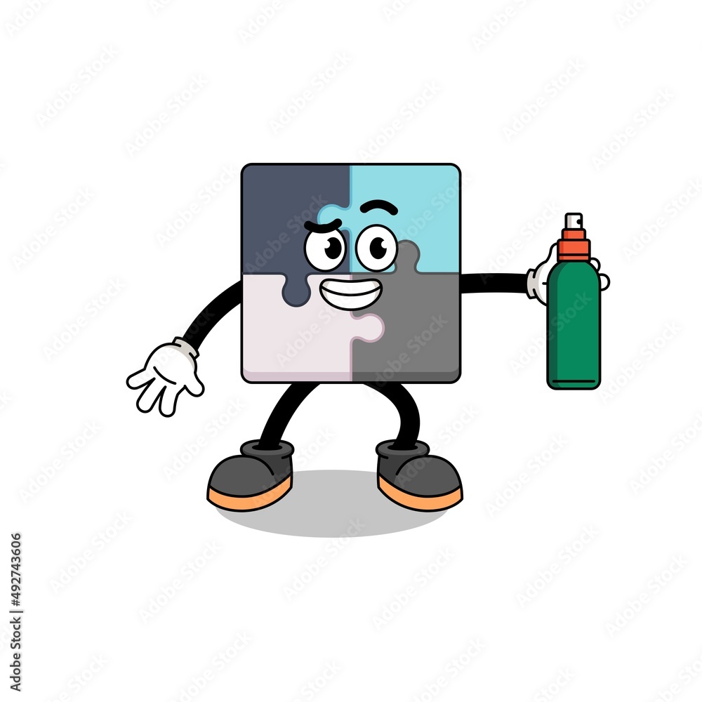 jigsaw puzzle illustration cartoon holding mosquito repellent jigsaw puzzle illustration cartoon holding mosquito repellent