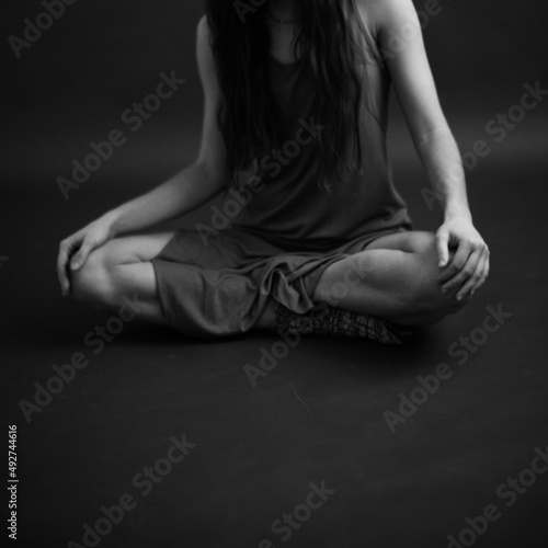 portrait of a young girl, black and white blur and defocus