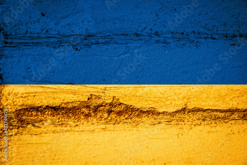 drapeau Ukraine, mur de béton éraflé