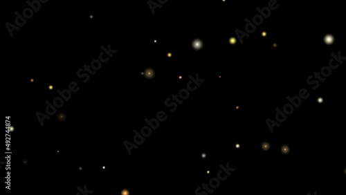 Fireflies warm white particles slow flying abstract elements on the air black screen
