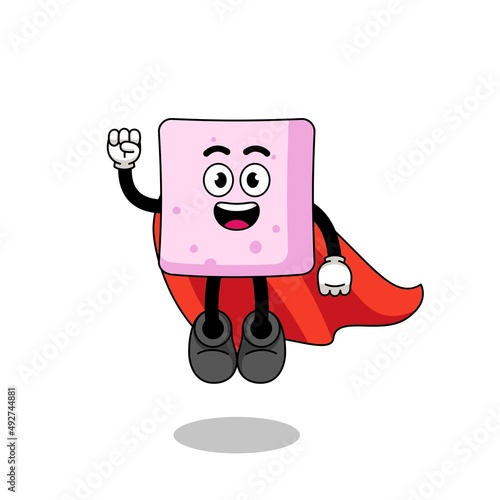 marshmallow cartoon with flying superhero