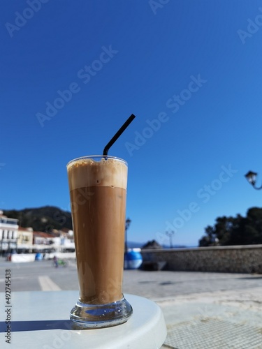 coffee greek called frape cold sky background photo