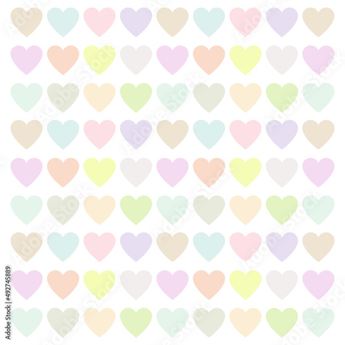 Seamless heart shape pattern in pale color. Vector.