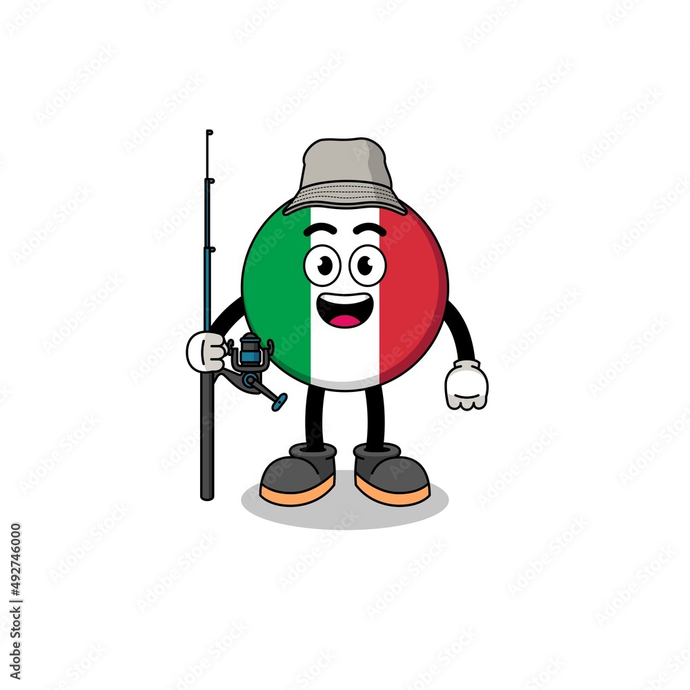 Mascot Illustration of italy flag fisherman Mascot Illustration of italy flag fisherman