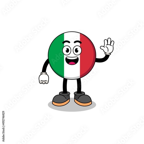 italy flag cartoon doing wave hand gesture