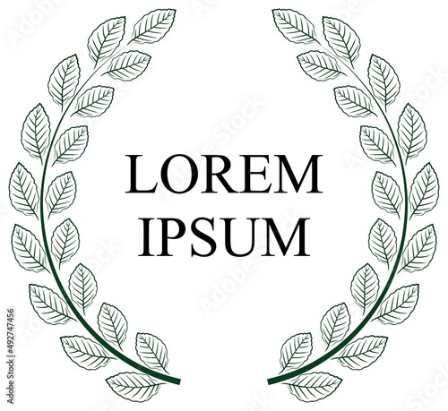 Lorbeerkranz Vektor in dunkel grün. Links und rechts einzeln. Weißer isolierter Hintergrund.
Abstände Links und rechts individuell einstellbar als Textklammer. Für eigene Text Platzierung