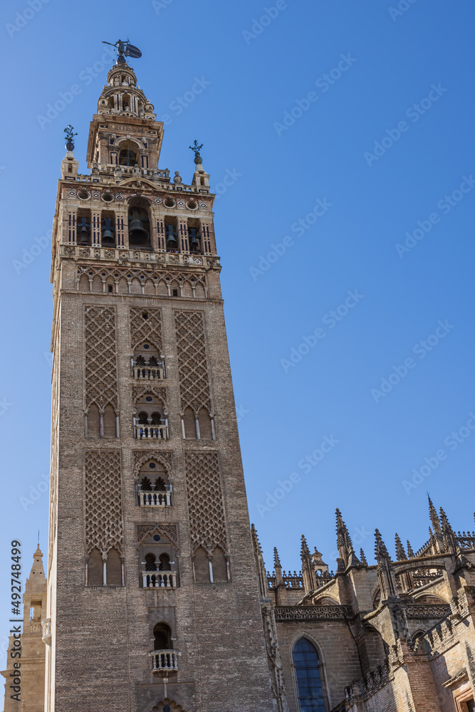 Standing at the base of the Giralda, seen from the northeast side of the Cathedral