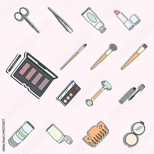 Make Up And Skin Care Tools Icon Set