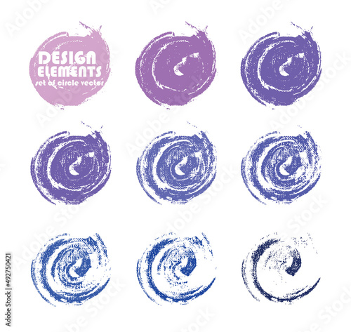 Purple color circle frames design elements for patterns, invitations, prints, greeting cards, sticker, logo design. Collection on white isolated background. Color inspiration. Vector illustration.