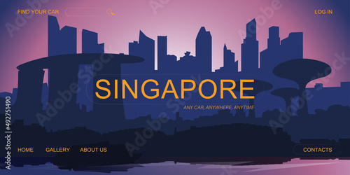 the singapore flat landing silhouette background for car sharing landing page