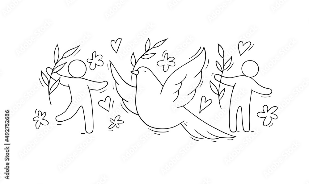 World peace day poster with dove and people World peace day poster with dove and people