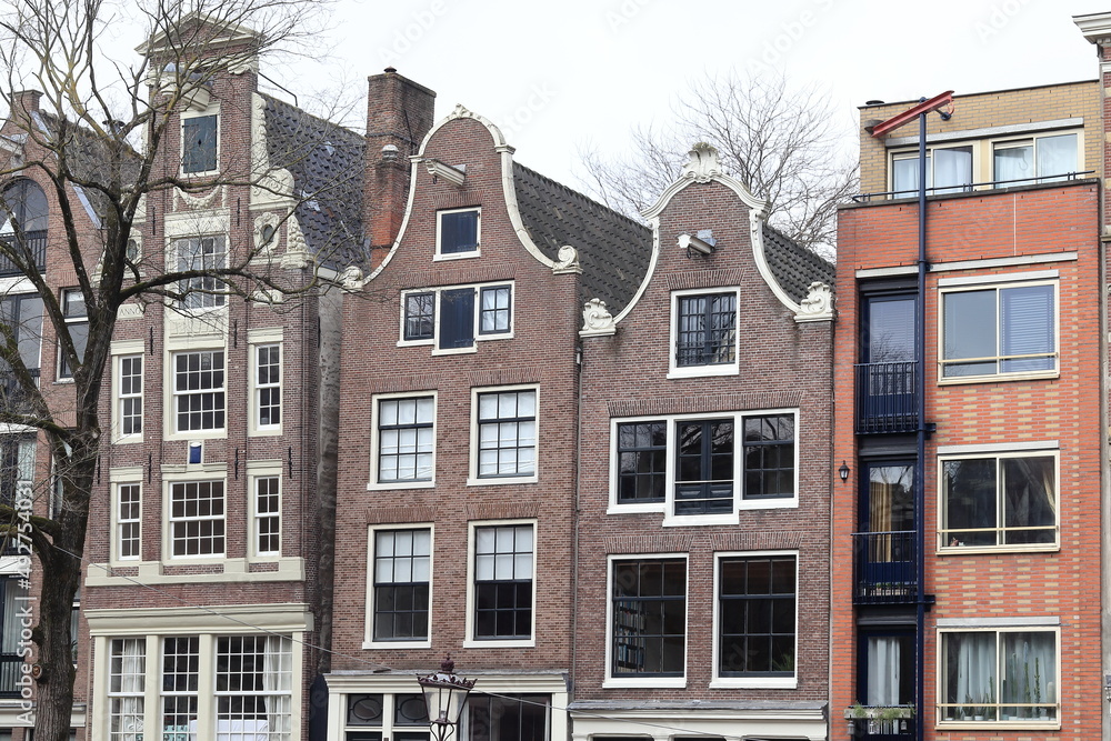 Fototapeta premium Amsterdam Prinsengracht Canal House Facades Close Up, Netherlands