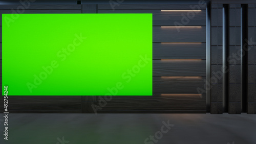 virtual studio set with green screen shot 3d illustration	