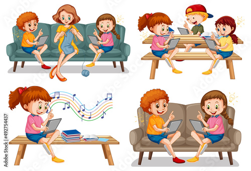Set of children doing different activities