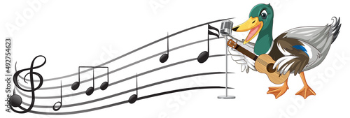 The duck play guitar, ukulele with music note
