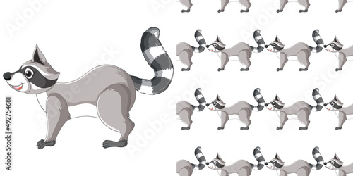 Seamless design of raccoon on white background