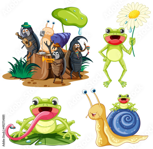 Set of different invertebrate animals in cartoon style