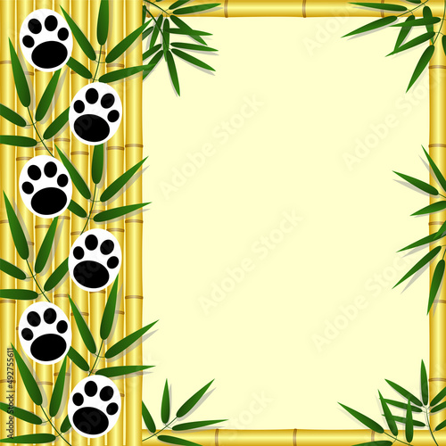 Natural frame with bamboo and panda animal paws with an empty space for your text vector design template.
