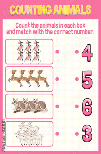 Match by count with different types of animals