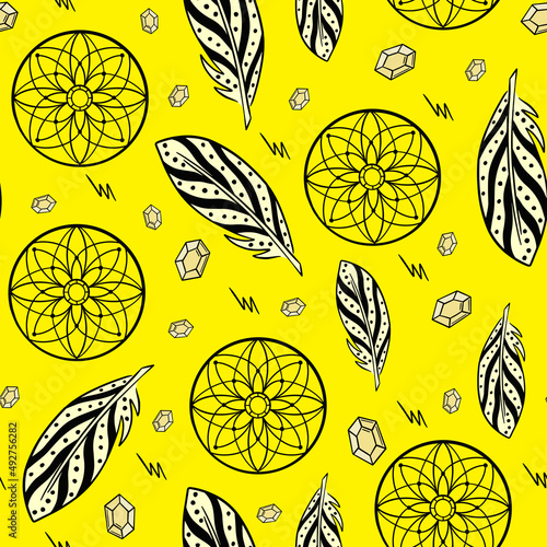 Vector seamless pattern with boho dreamcatchers. Flat style