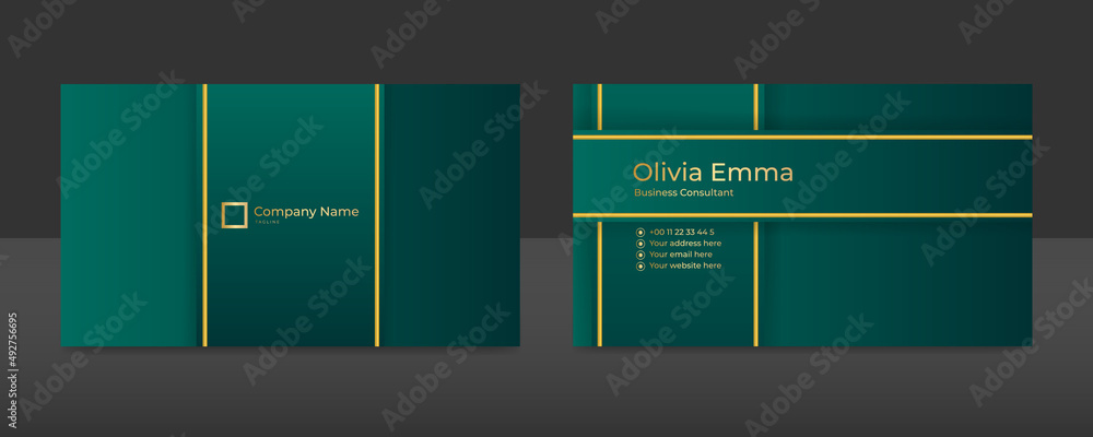 Modern simple luxury dark green and gold business card design template ...