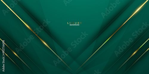 green abstract background decorated with luxury golden lines vector illustration