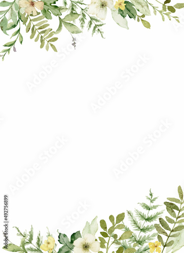 Watercolor vector frame with green forest foliage.