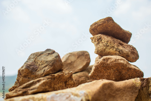 stack stones in the sky view.