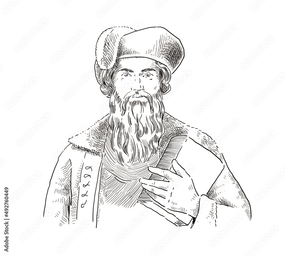 Φωτογραφία Johannes Gutenberg holding a Book, illustration