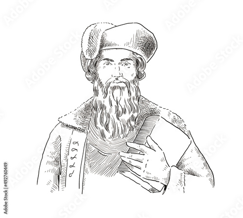 Johannes Gutenberg holding a Book, illustration photo