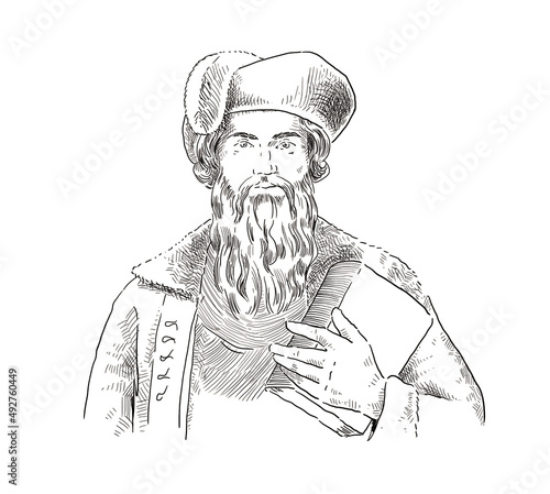 Tableau sur toile Johannes Gutenberg holding a Book, illustration