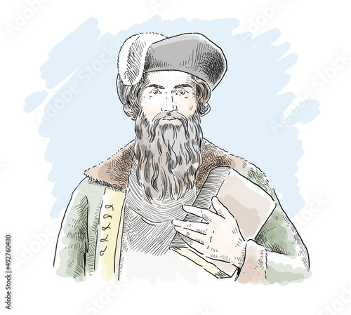 Johannes Gutenberg holding a Book, illustration photo