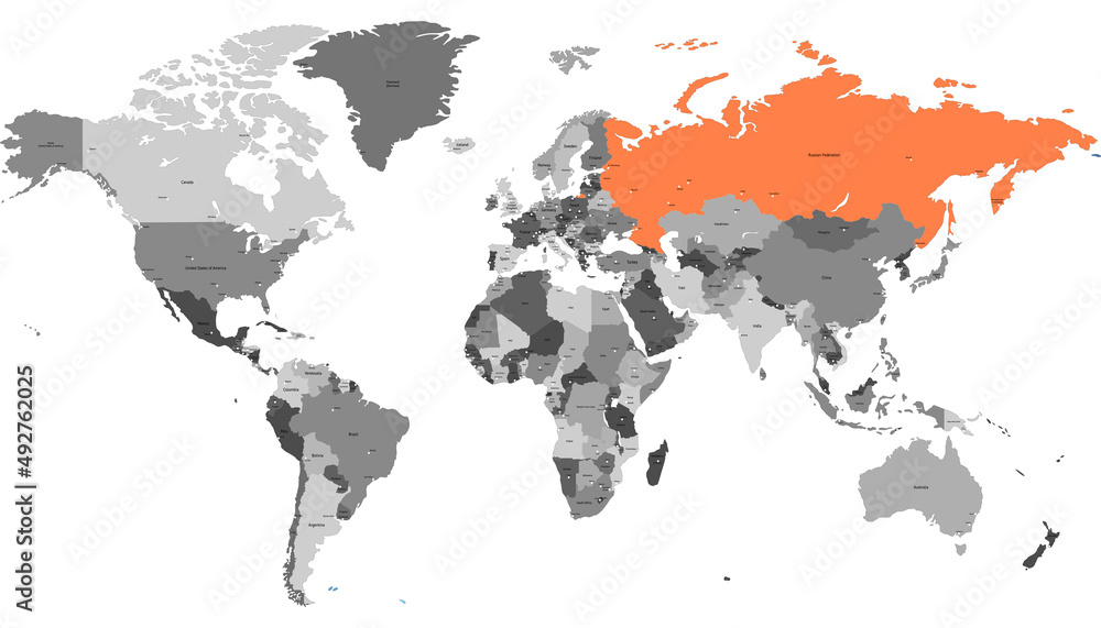 World map. Map of Russia. Russian federation. Color vector modern.	
