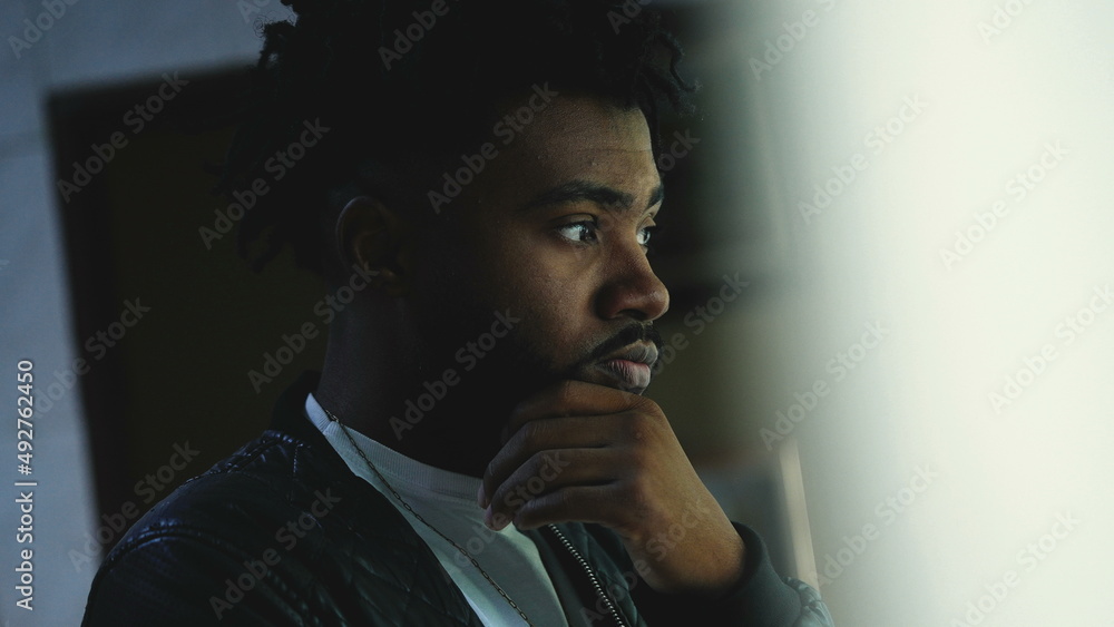Man pondering solution an anxious person thinking about decision Man pondering solution an anxious person thinking about decision