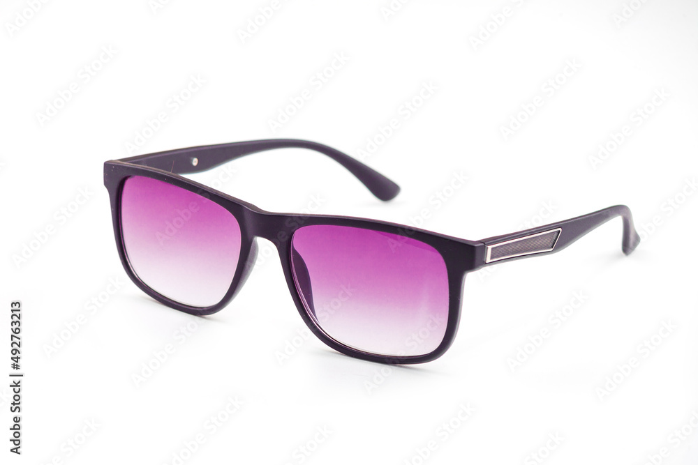 Fashionable sunglasses for women. burgundy glass. beautiful shape. Women's accessory.on a white isolated background