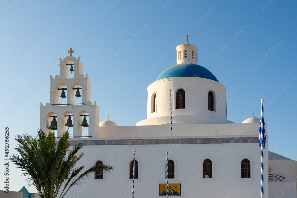 Santorini, Greece - September 17, 2020: Church of Panagia in Oia village on Santorini island, Cyclades, Greece