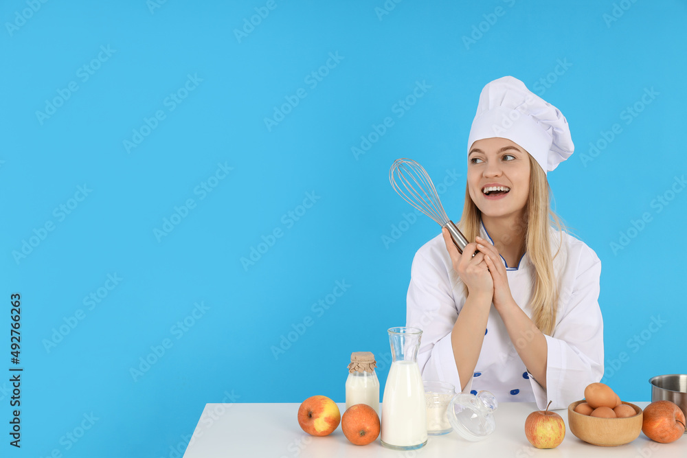 Concept of cooking with young woman, space for text Concept of cooking with young woman, space for text