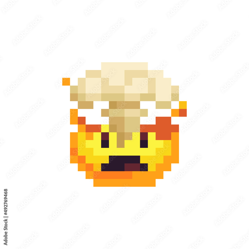 Exploding head emoji. Cartoon character. Pixel art style. 8-bit style icon. Isolated abstract vector illustration. Exploding head emoji. Cartoon character. Pixel art style. 8-bit style icon. Isolated abstract vector illustration.