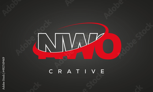 NWO creative letters logo with 360 symbol vector art template design