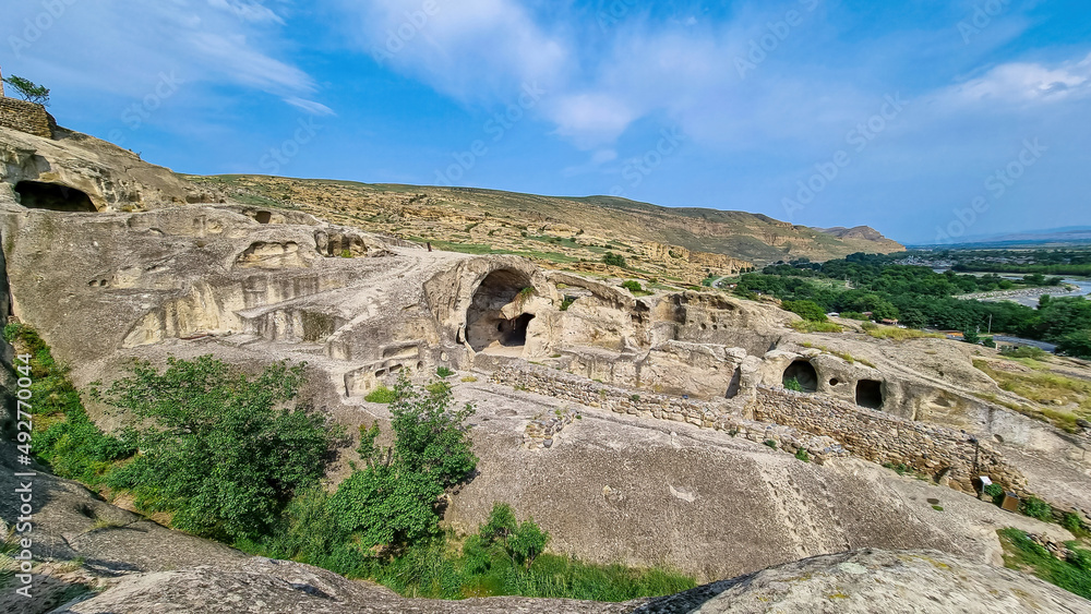 Ancient cave city of Uplistsikhe near the Mtkvari river, in the Shida Kartli Region of Georgia, Caucasus, Eastern Europe. Church of the Prince at Uplistsikhe. Near Gori. Historical place