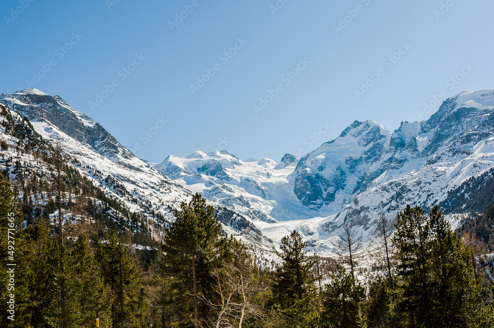 Bernina, Morteratsch, Gletscher, Val Bernina, Berninapass, Piz Bernina, Engadin, Oberengadin, Gletscherweg, Alpen, Graubünden, Winter, Schweiz