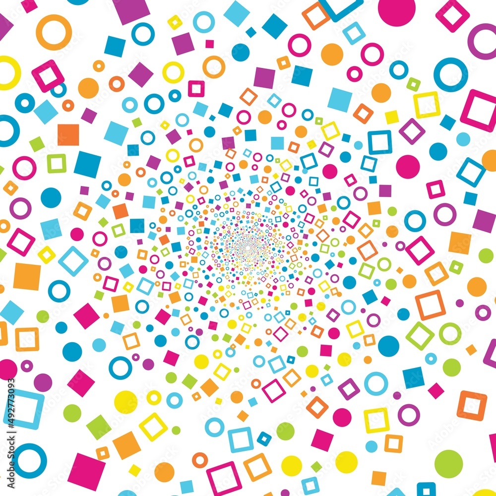 Colorful geometric shapes particle tunnel to place your content. Vector illustration. Colorful geometric shapes particle tunnel to place your content. Vector illustration.
