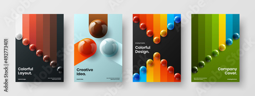 Minimalistic corporate cover A4 design vector layout collection. Original 3D spheres company identity illustration composition.