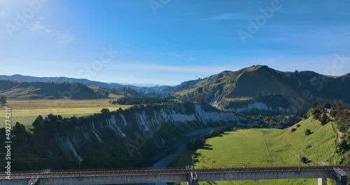 Flying high over Mangaweka rail viaduct and Rangitikei river - New Zealand photo